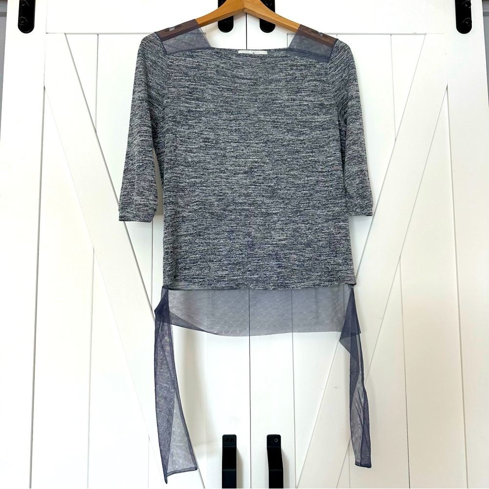 Sheer Shoulder summer top in Gray, Asymmetric mesh details